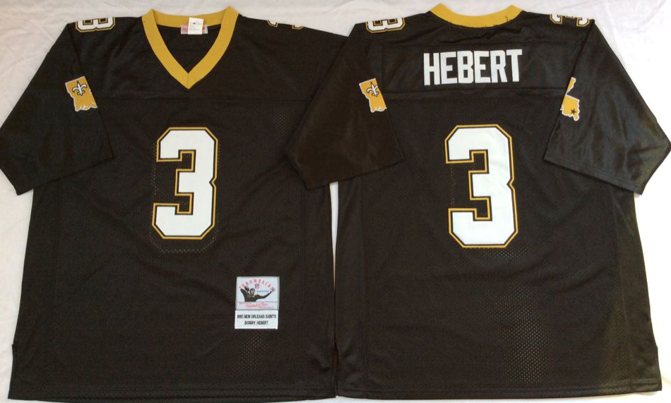 Men NFL New Orleans Saints 3 Hebert black Mitchell Ness jerseys